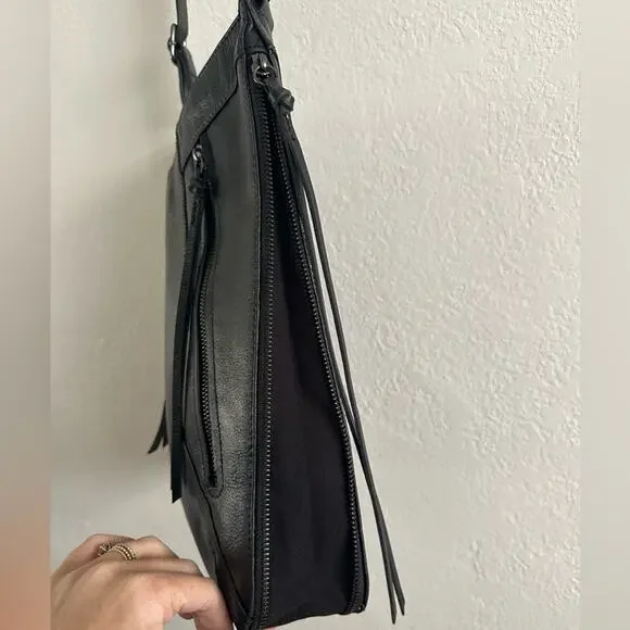 Joe’s Jeans Skyler Moto Black Leather Crossbody Bag Asymmetrical Zips